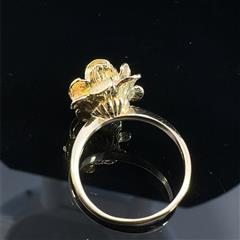 14K Yellow Gold Rose Flower Ring .01ct Single Cut Diamond Size 4.5 4.0g